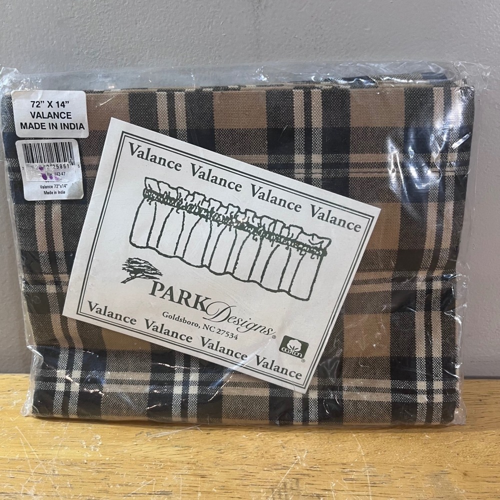 Park Designs Valance 72x14 Tan Black Plaid Vtg Farmhouse Cotton Window Treatment